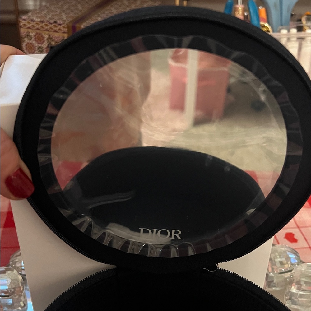 Dior Black Velvet Round Accessory Case with Silver Logo - Picture 6 of 7